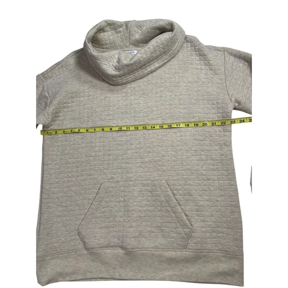 Liz Claiborne Women Sweatshirt kangaroo pocket Cowl Neck Large Beige Long Slv - Picture 4 of 7